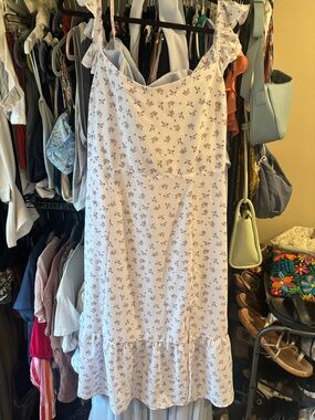 Soft Floral Ruffle Strap Midi Dress - White